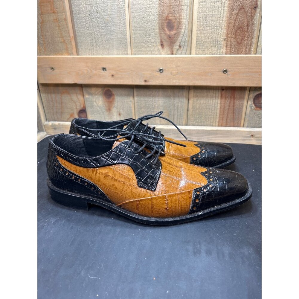 Stacy Adams Mens Dress Shoes Size 8.5 Brown & Black Crocodile Pattern Leather
